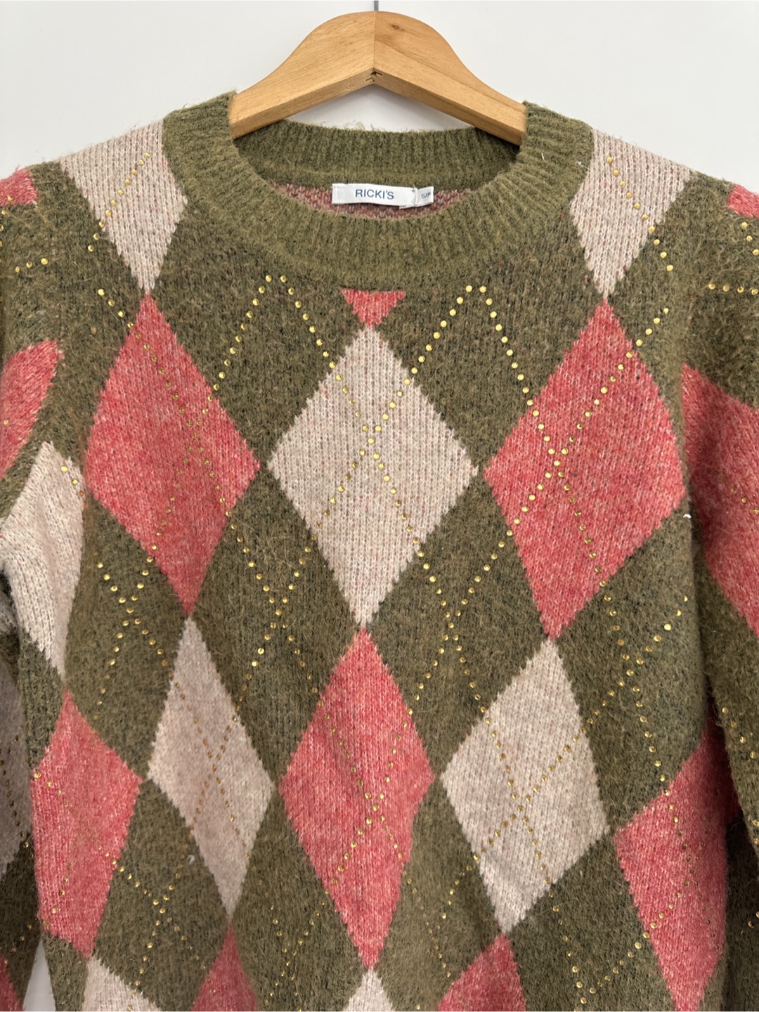 Ricki's Argyle Sweater with Gold Sparkle
