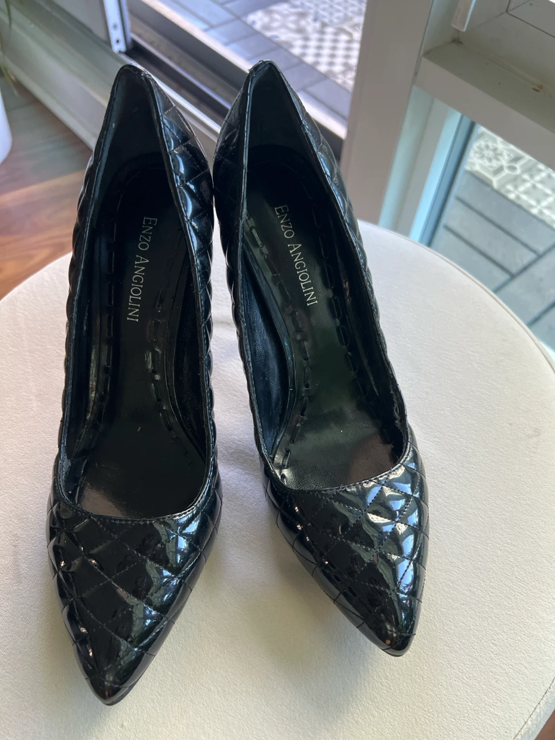 Enzo Angiolini Black Quilted Patent Pumps