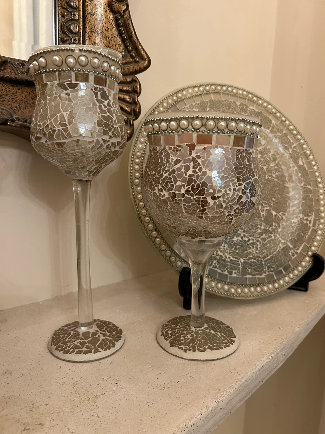 Mosaic Glass and Pearl Decorative Set