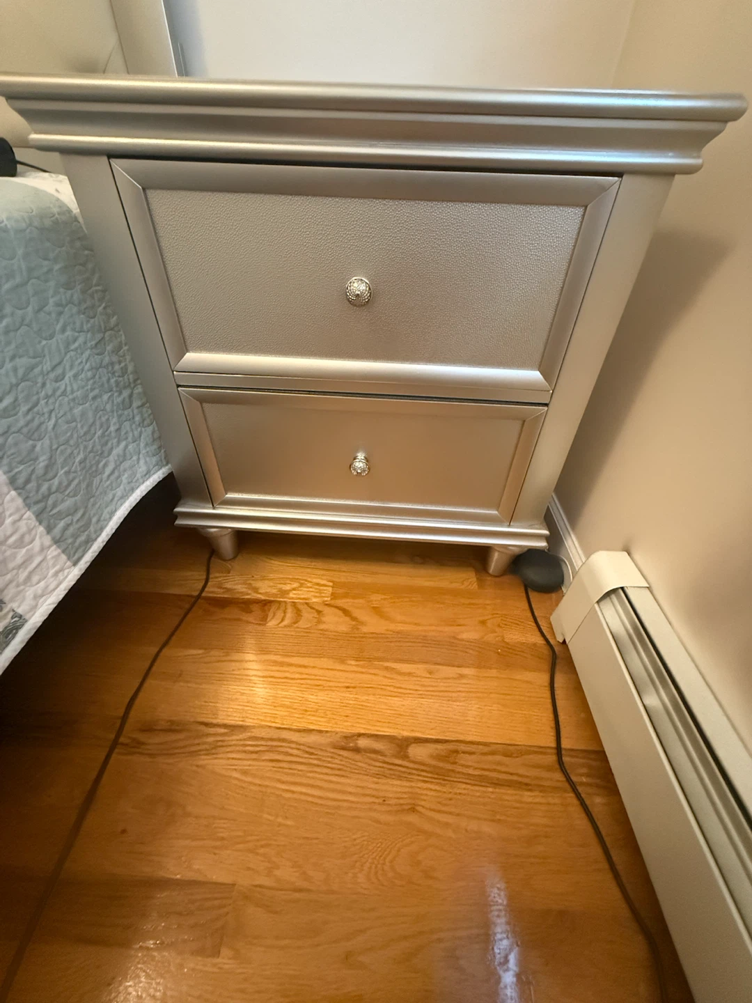 Silver 2-Drawer Nightstand