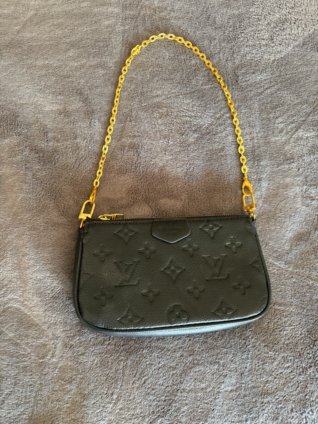 Louis Vuitton Black Monogram Pouch with Gold Chain