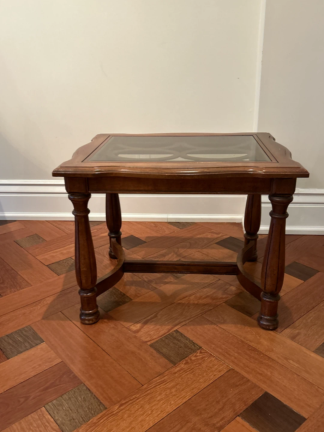 Wooden End Table with Glass Top