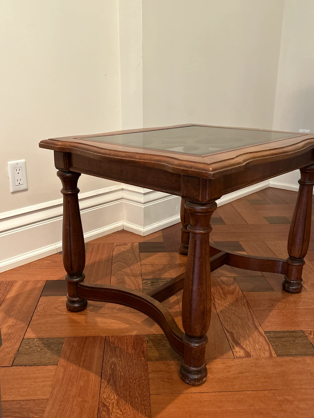 Wooden End Table with Glass Top - photo 2