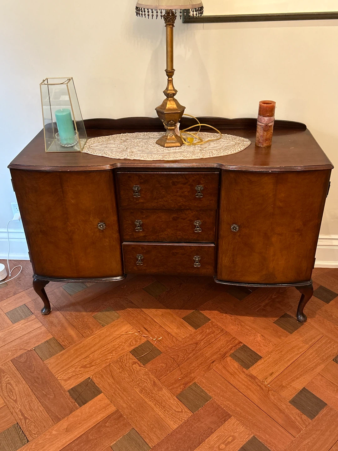 Vintage Wooden Sideboard Buffet with Drawers and Cabinet Doors