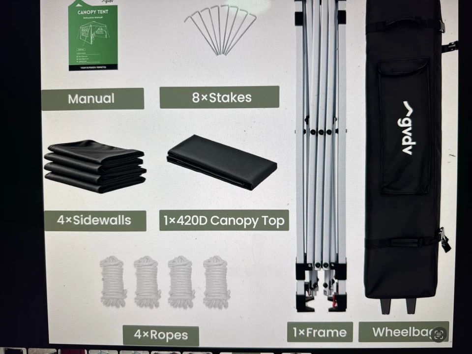 GVDV Canopy Tent Frame with 4 Sidewalls and 420D Top - photo 2