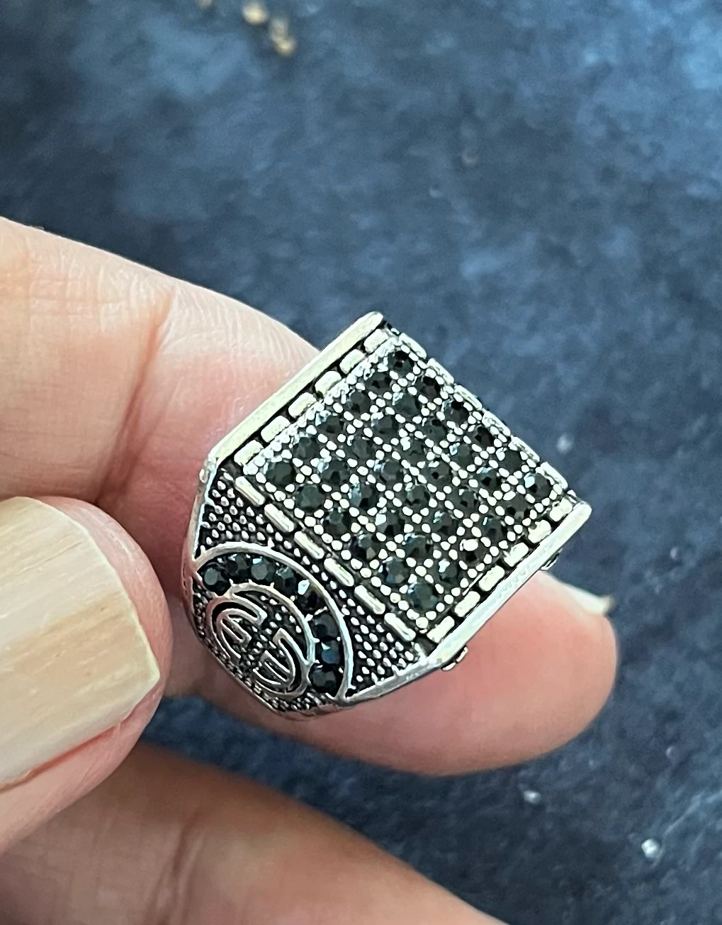Men's handmade Ring with Black Stones