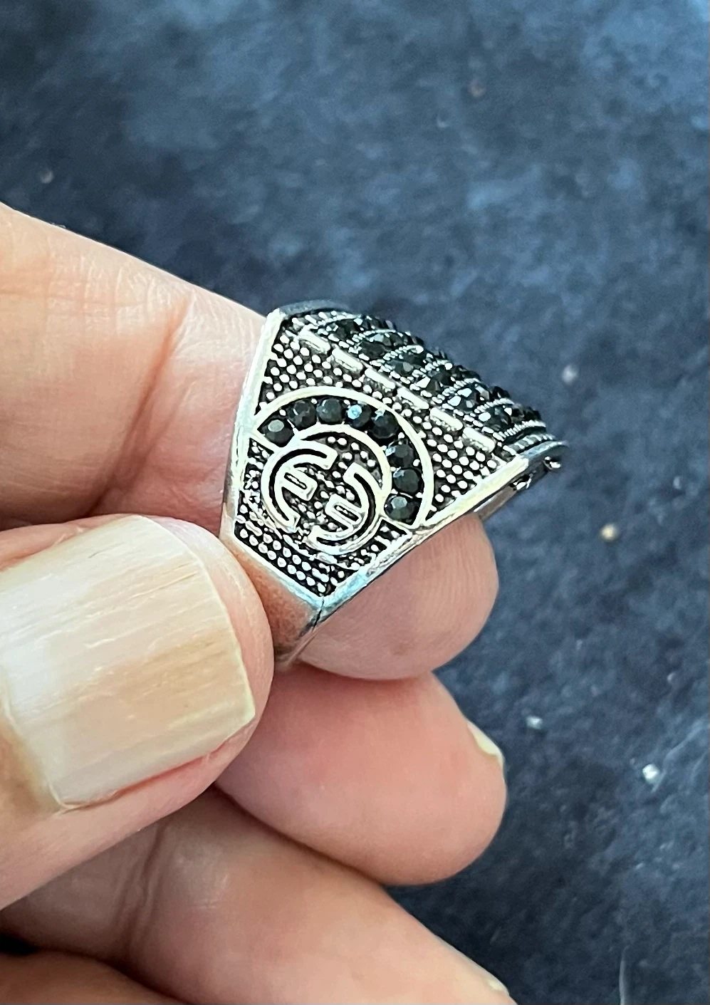 Men's handmade Ring with Black Stones - photo 2