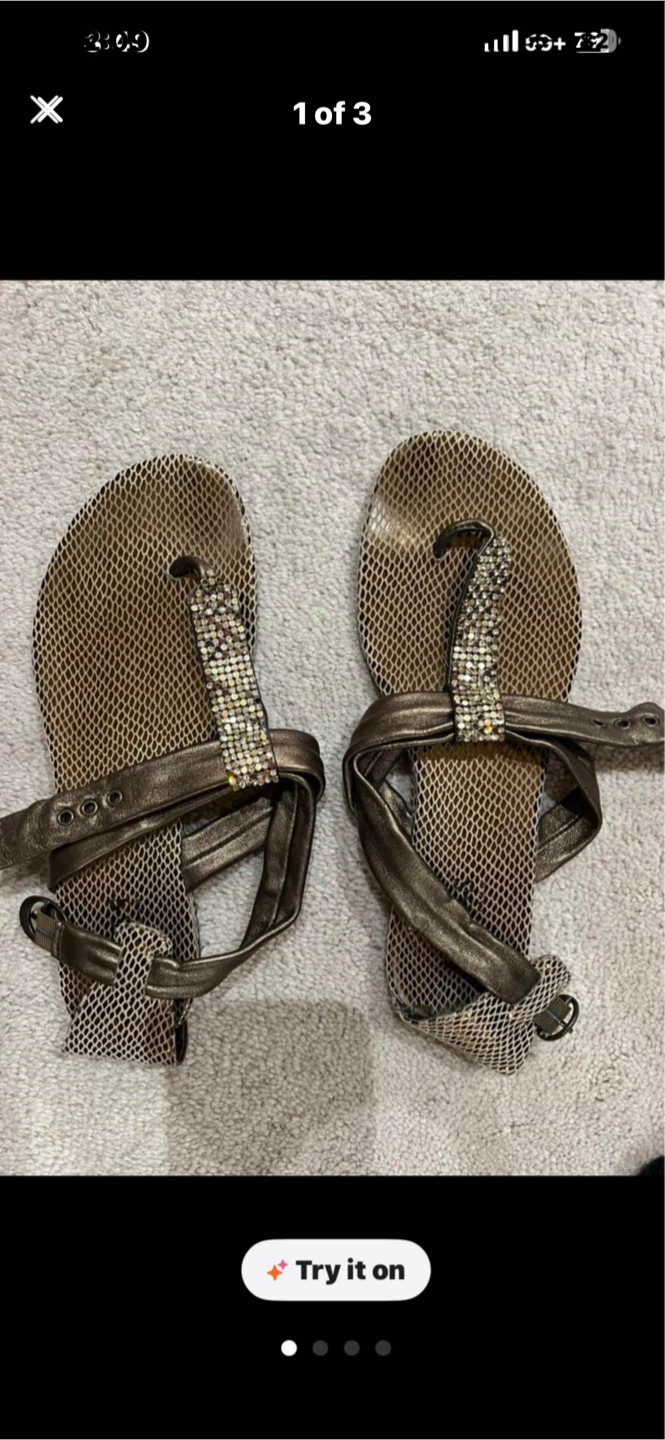Snakeskin Flat Sandals with Rhinestones