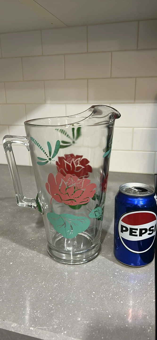 Vintage Glass Pitcher with Floral Design