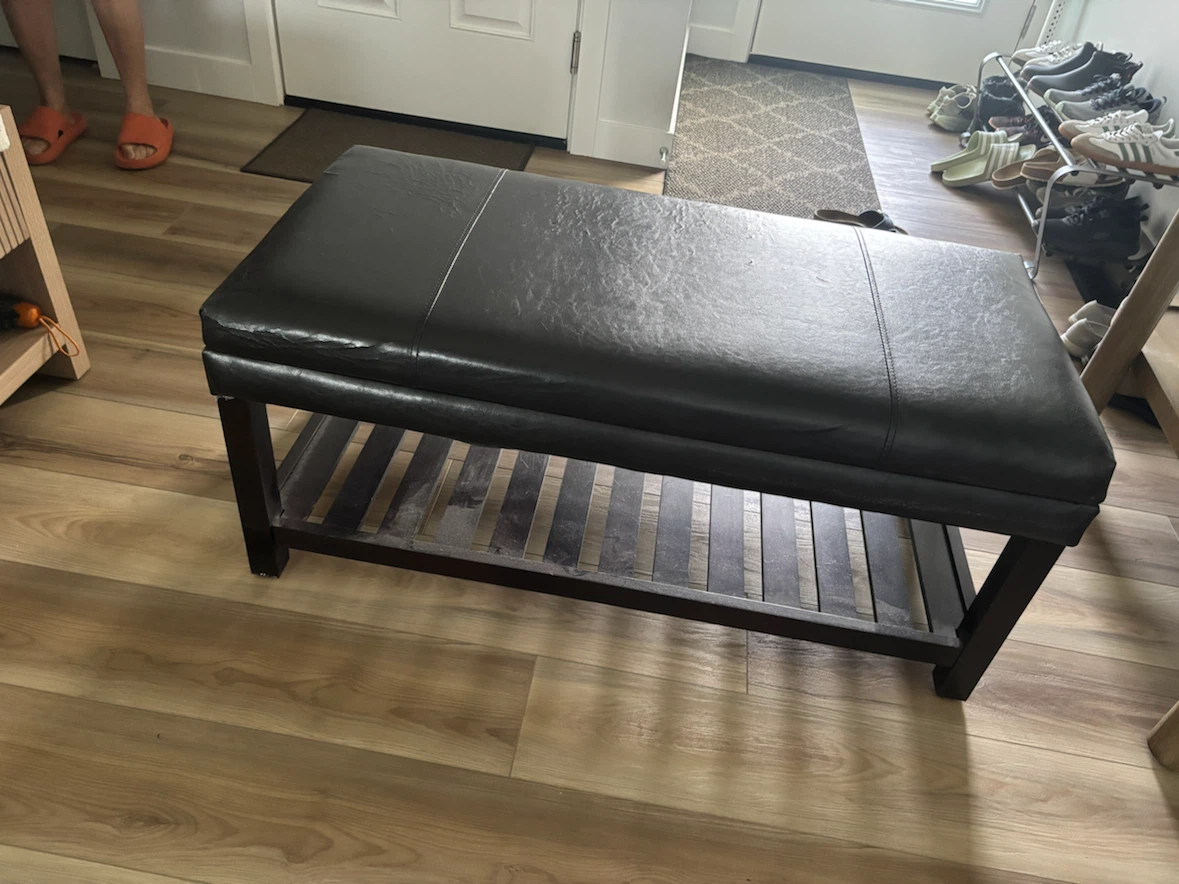 Dark Faux Leather Storage Bench with Shelf - photo 2