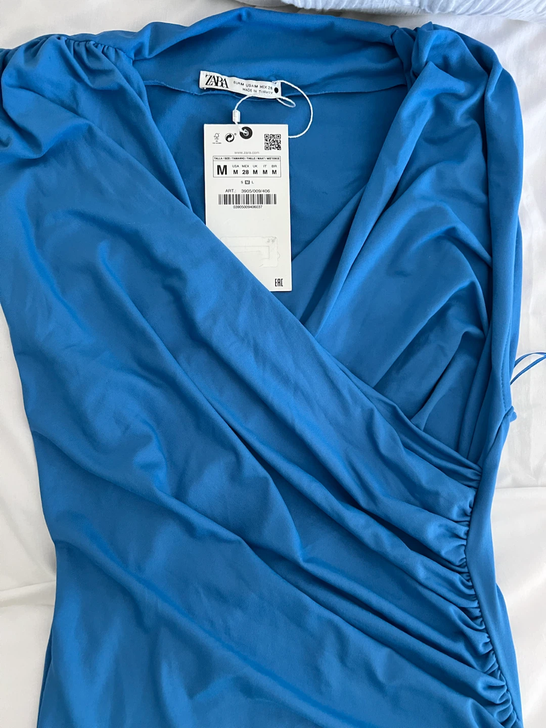 ZARA Blue Ruched V-Neck Midi Dress Size M - photo 2
