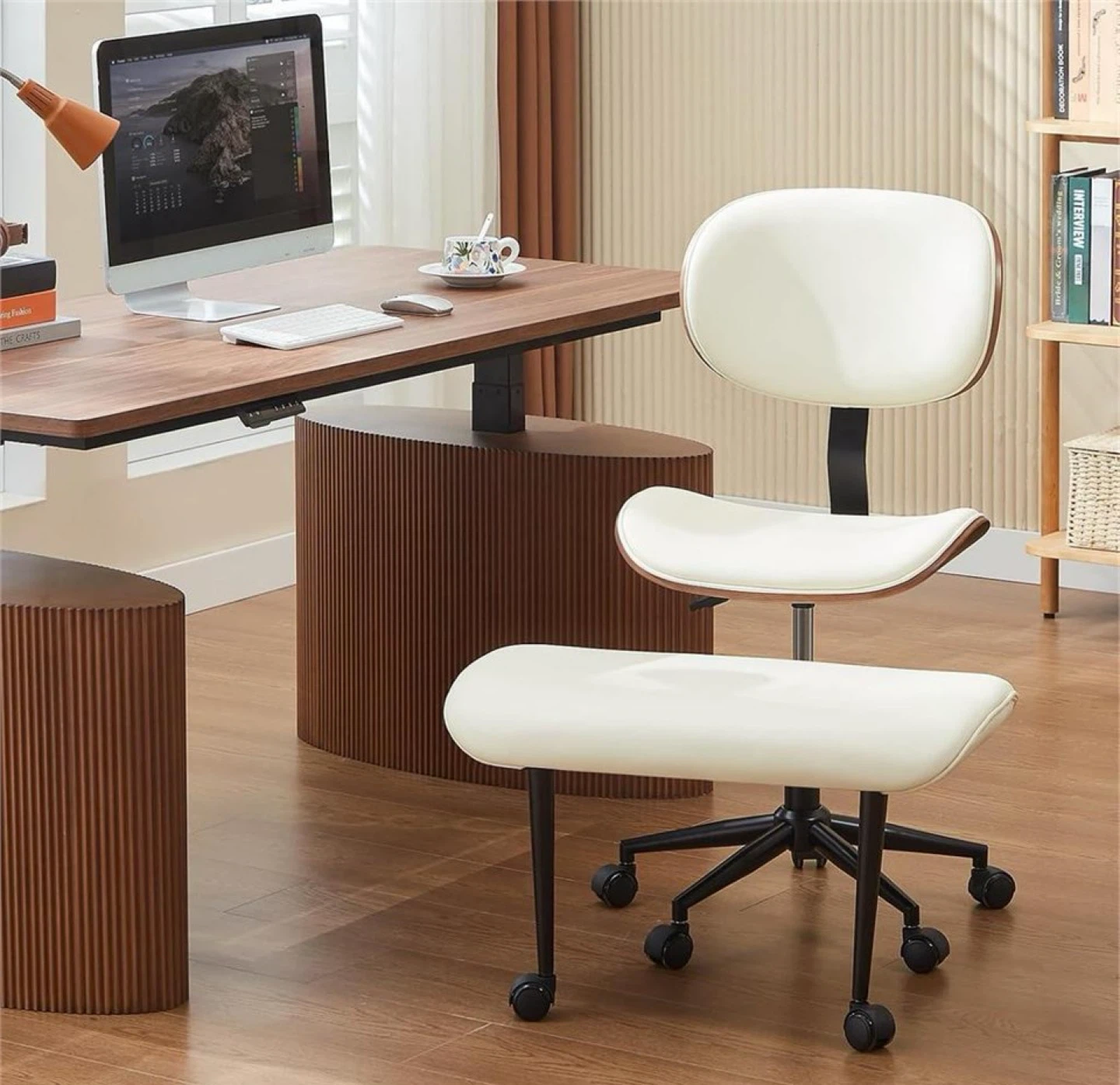 White Ergonomic Office Chair with Footrest