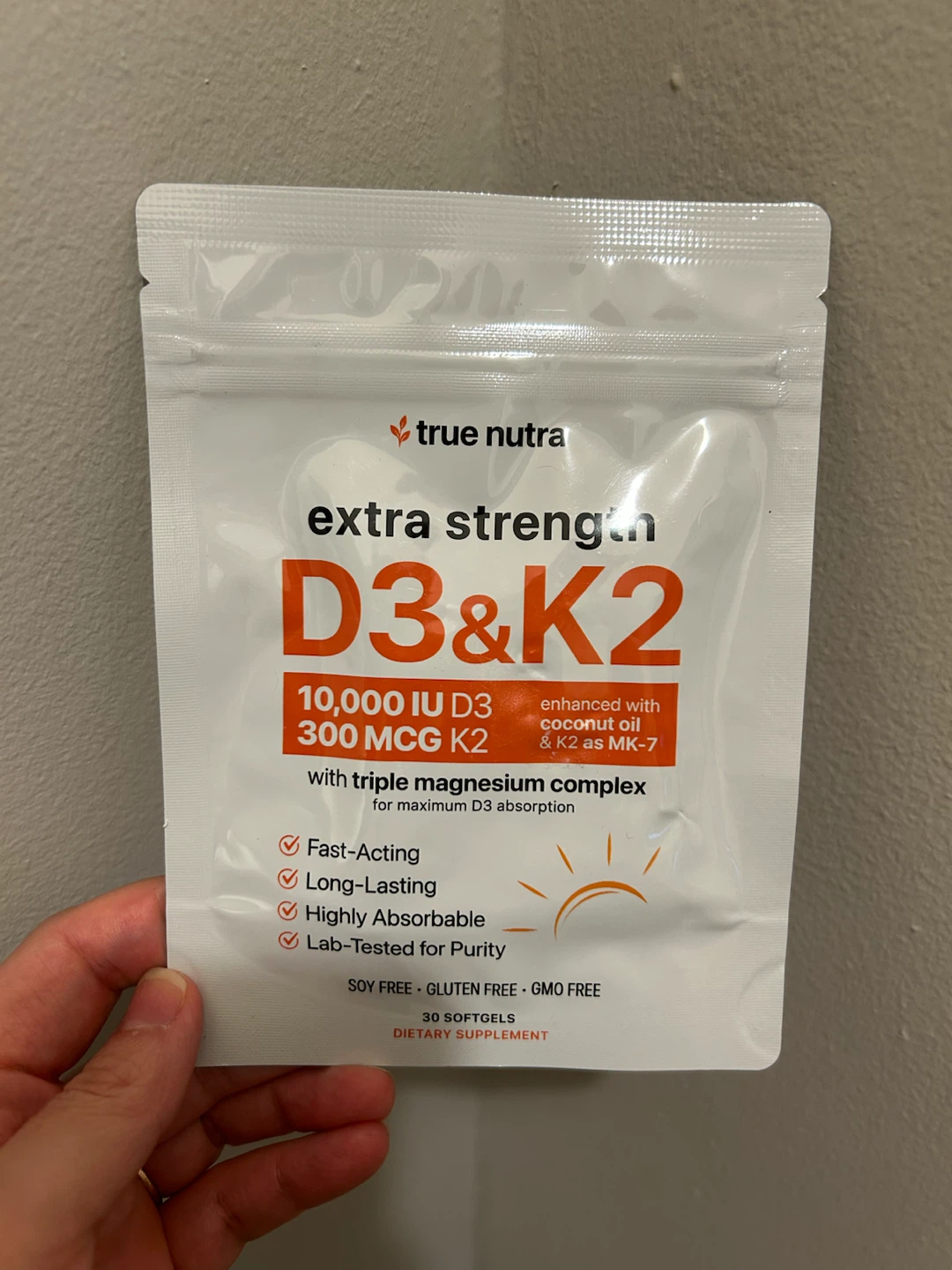 True Nutra Extra Strength D3 & K2 Supplements (30 Softgels)