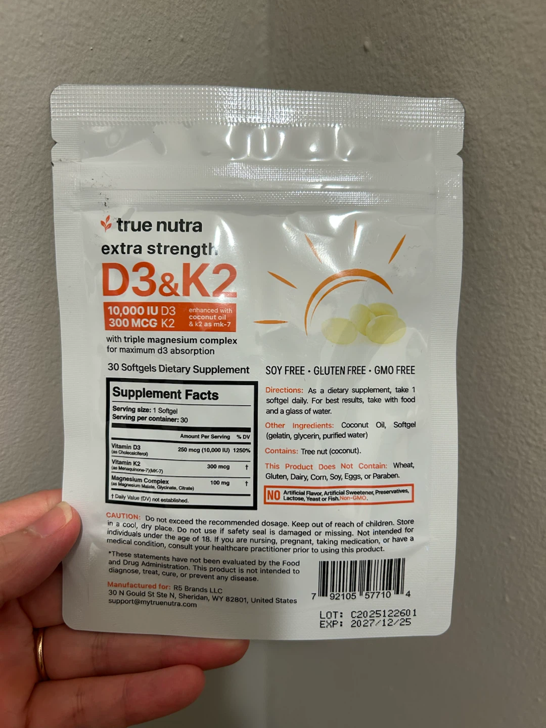 True Nutra Extra Strength D3 & K2 Supplements (30 Softgels) - photo 2