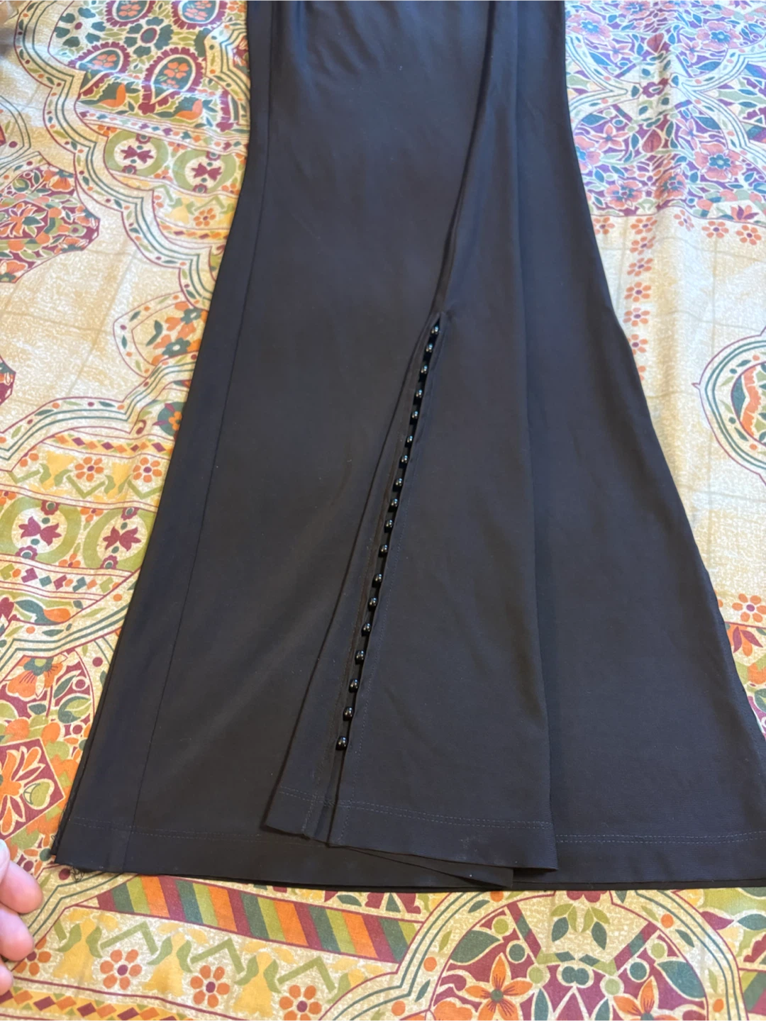Black Wide-Leg Pants with Button Detail - photo 2