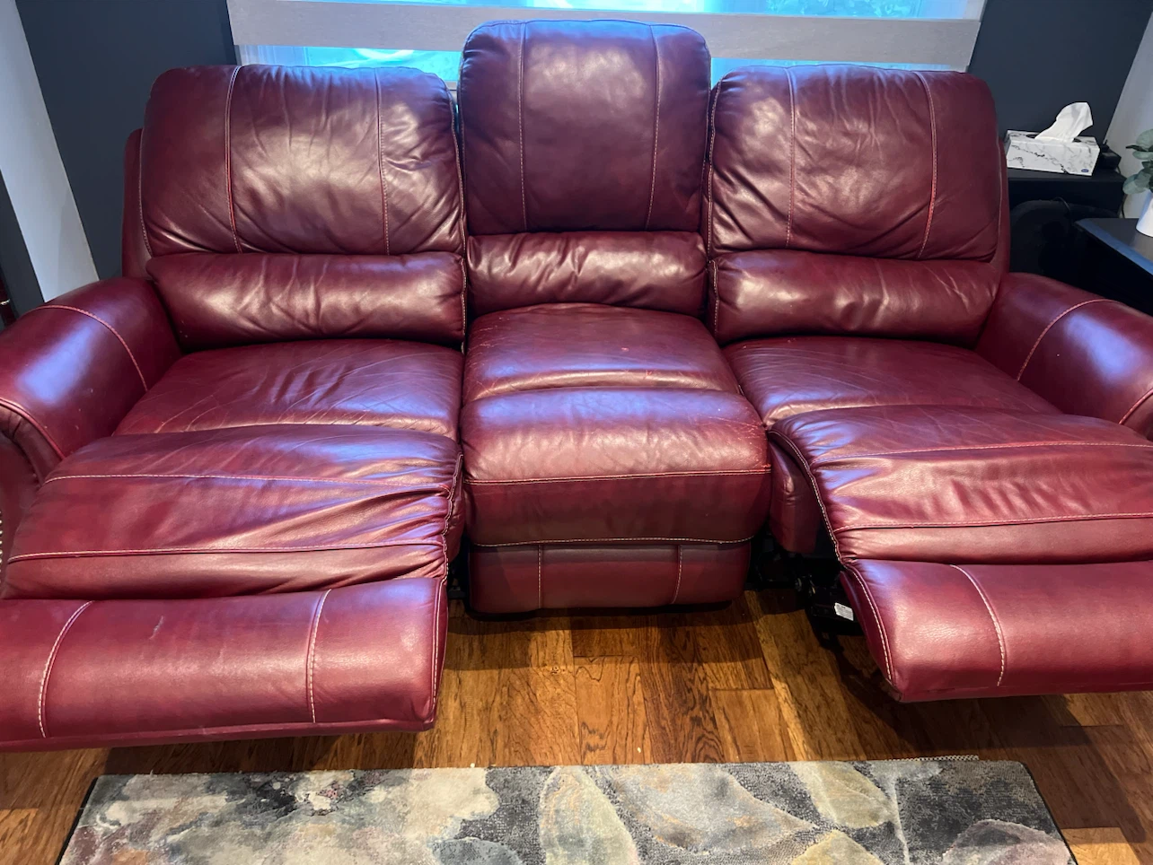 Red Leather Reclining Loveseat and Sofa Set - photo 3