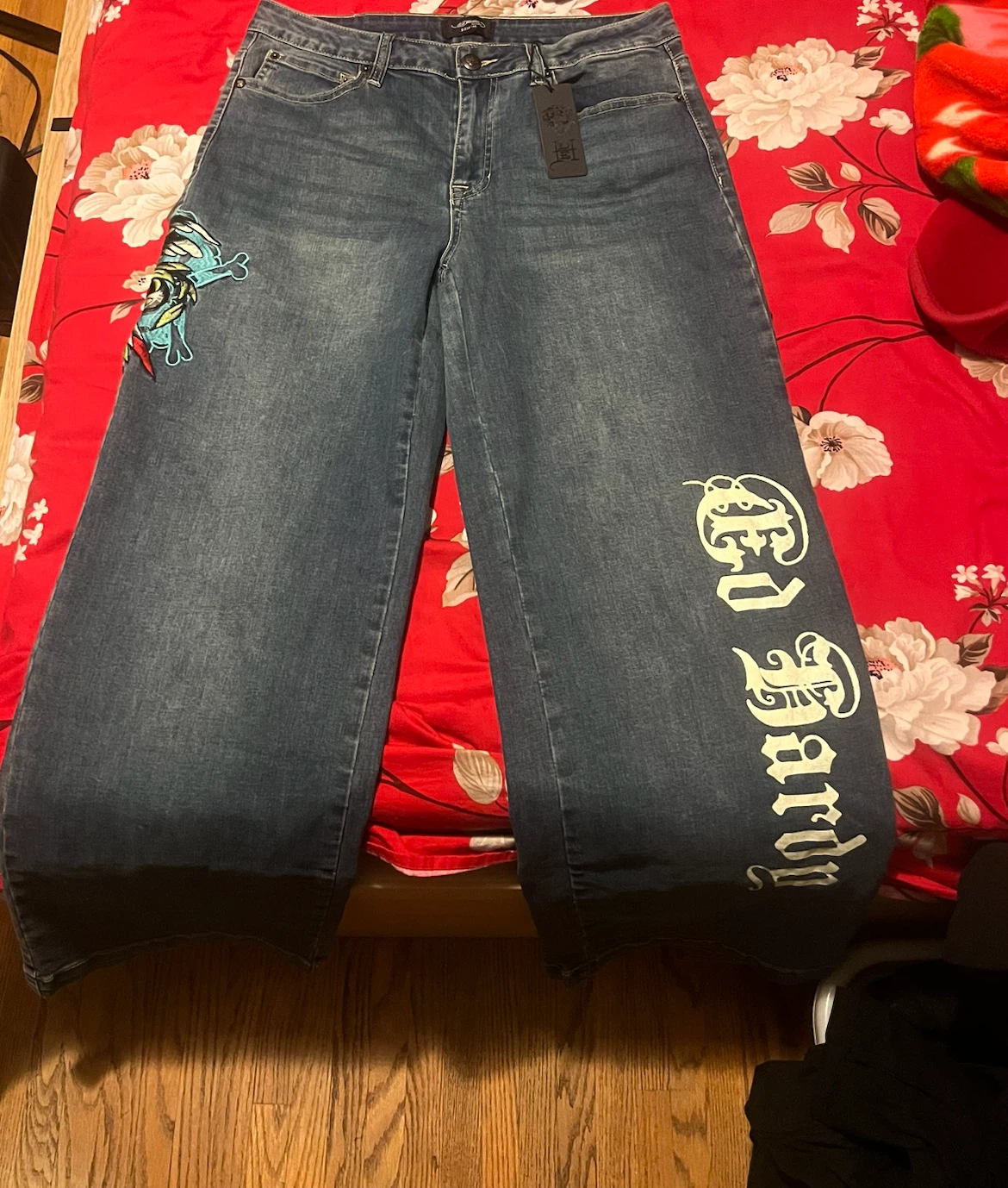 Ed Hardy Jeans - Embroidered Wide Leg Denim