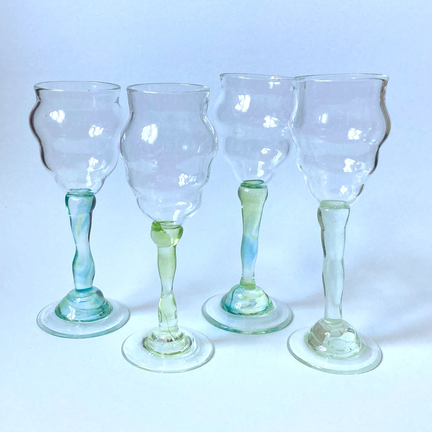 Set of 4 Vintage Postmodern Hand Blown Glasses - Signed