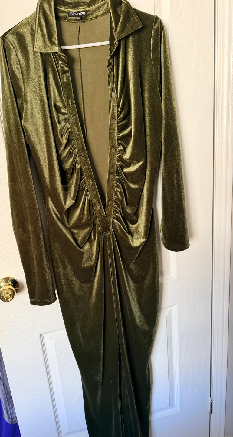 Fashion Nova Velvet Collared Ruched Dress