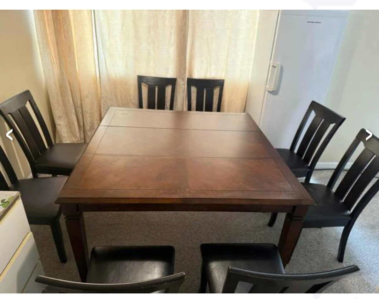 Dark Wood Dining Chair with Black Upholstered Seat
