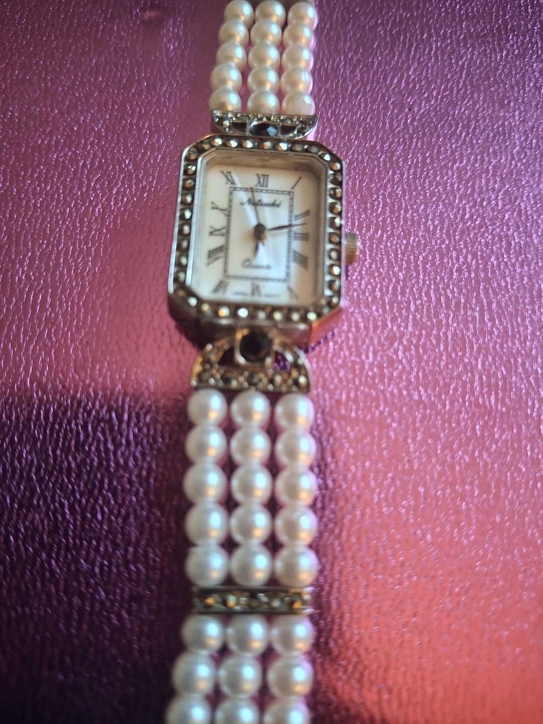 Vintage Netsuke pearl and marcasite watch