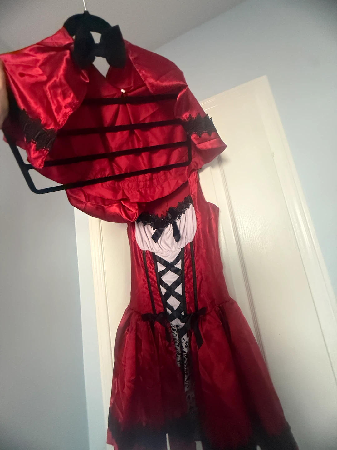 Red Satin Costume Dress with Lace Trim