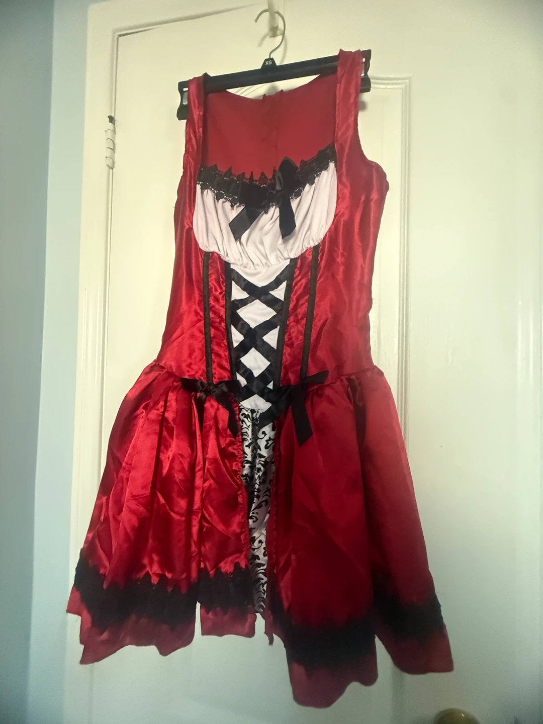 Red Satin Costume Dress with Lace Trim - photo 2
