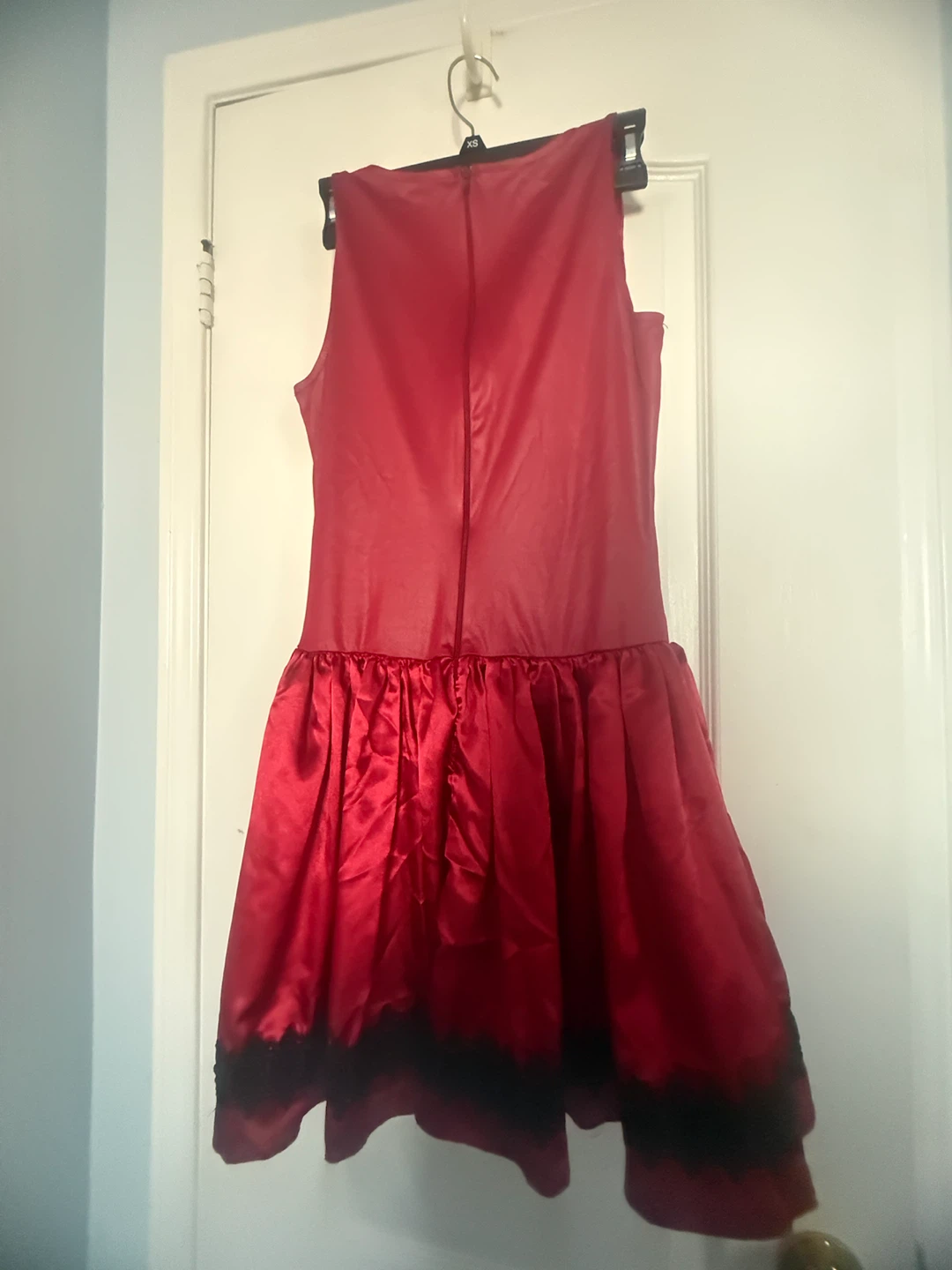 Red Satin Costume Dress with Lace Trim - photo 3