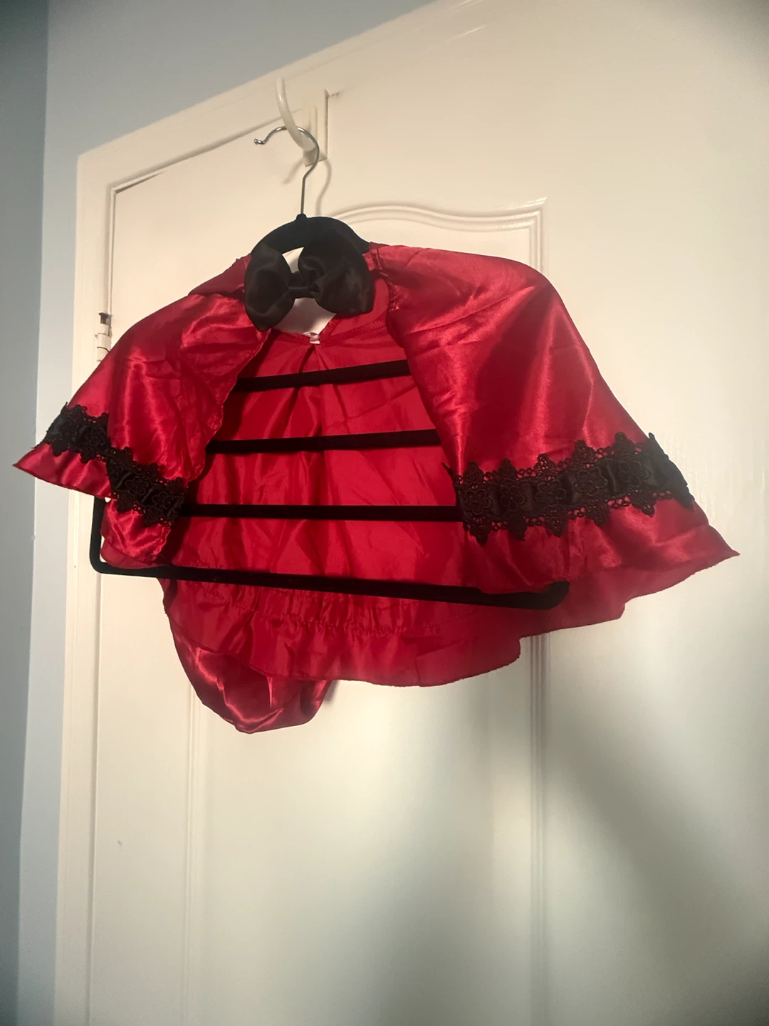 Red Satin Costume Dress with Lace Trim - photo 4
