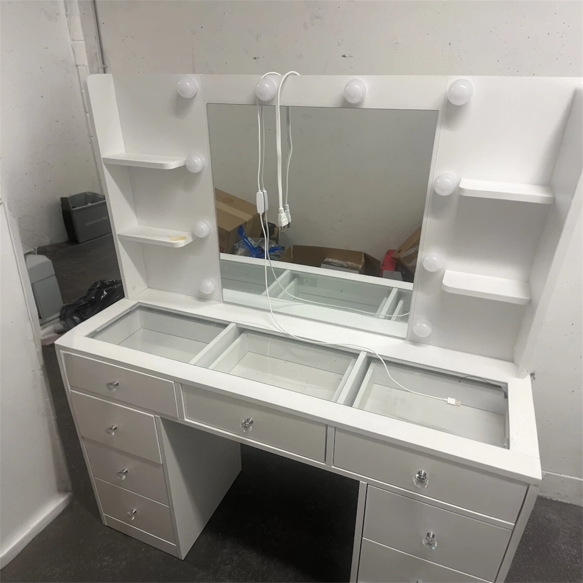 White Vanity Makeup Desk with Lights and Mirror - photo 2