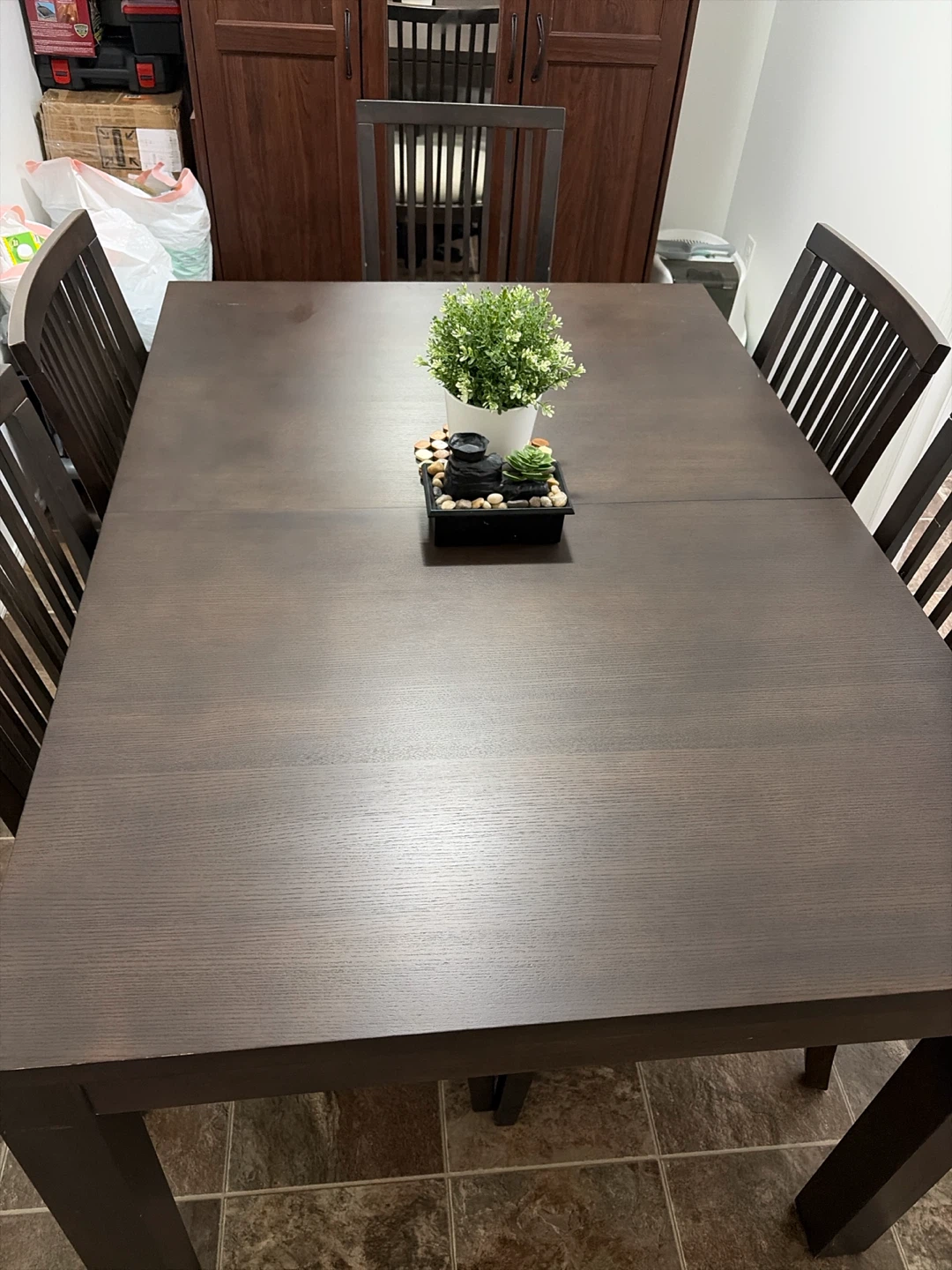 Wood dinning table with six chairs