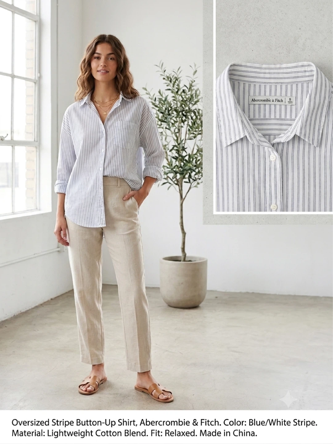 Abercrombie & Fitch Oversized Stripe Button-Up Shirt - Size S