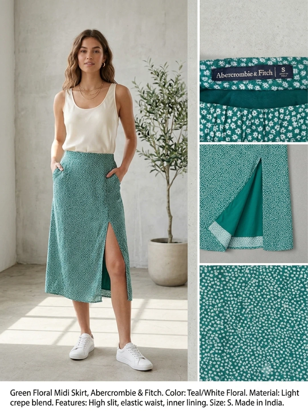 Abercrombie & Fitch Green Floral Midi Skirt Size S