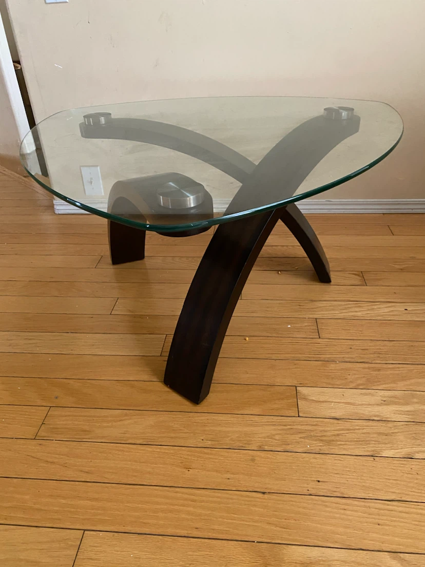 Glass Top Coffee Table with Dark Wood Base