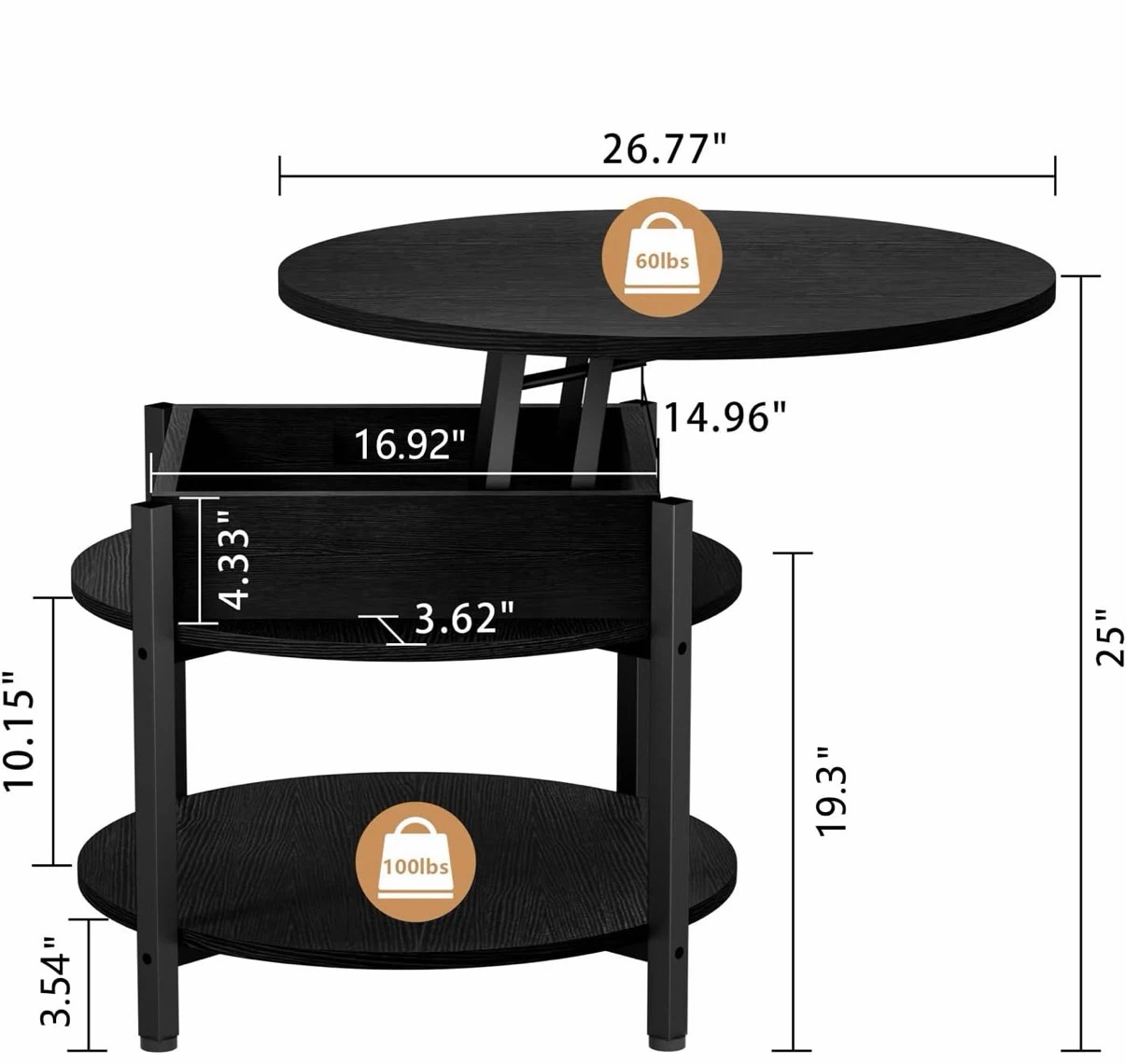 Black Round Coffee Table with Storage - photo 3