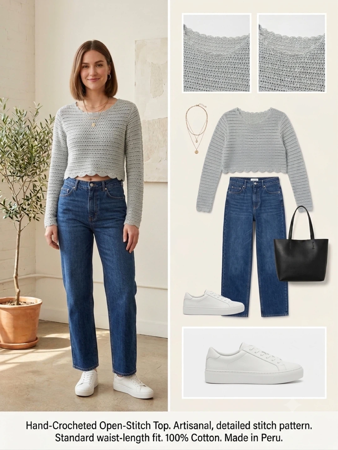 Light Blue Cropped Crochet Sweater