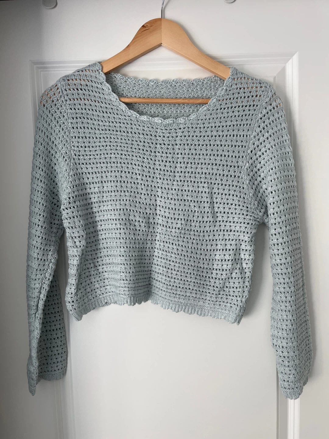 Light Blue Cropped Crochet Sweater - photo 2