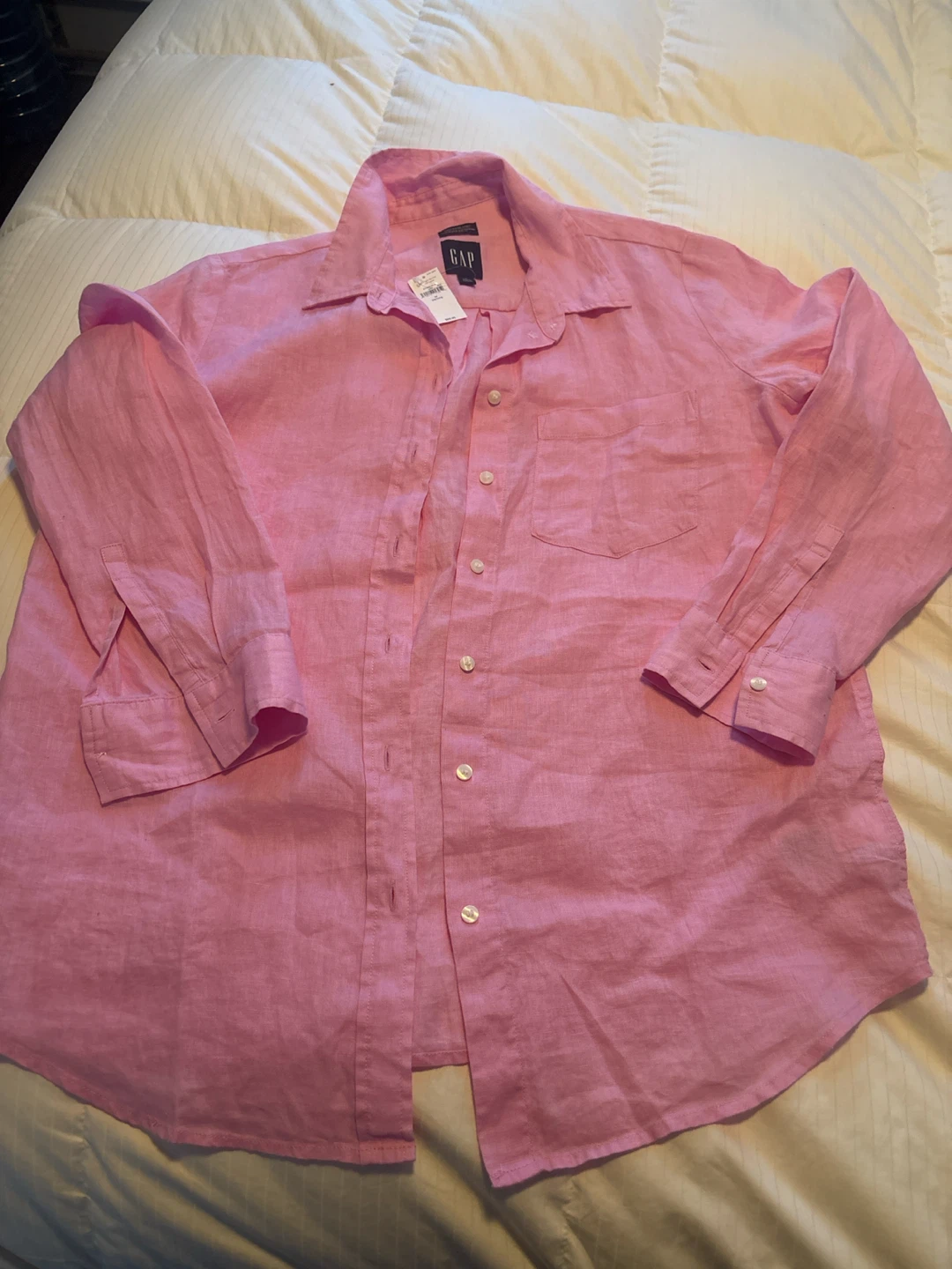 GAP Pink Boyfriend Linen Blend Shirt - Petite Medium
