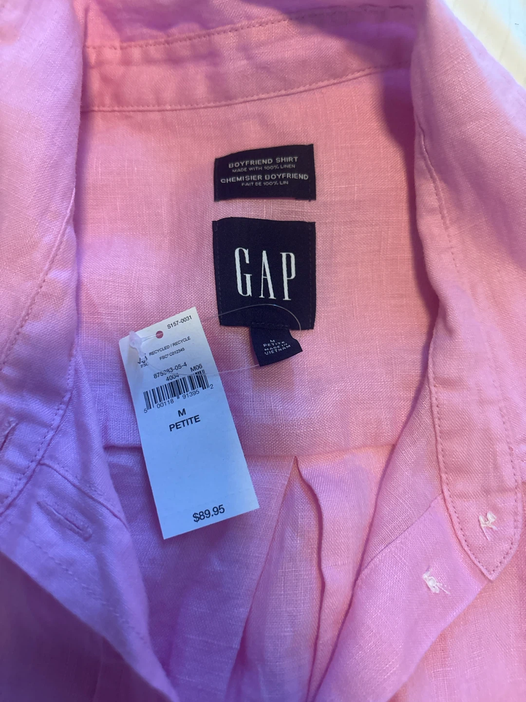 GAP Pink Boyfriend Linen Blend Shirt - Petite Medium - photo 2