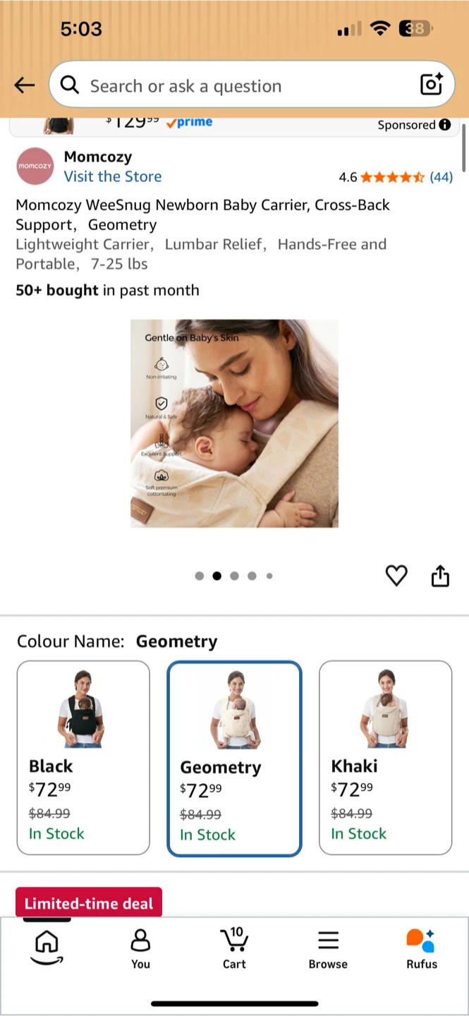Momcozy WeeSnug Newborn Baby Carrier - Geometry