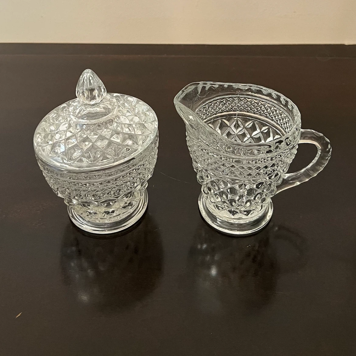 Vintage Anchor Hocking Wexford Glass Lidded Sugar Bowl & Creamer - photo 2