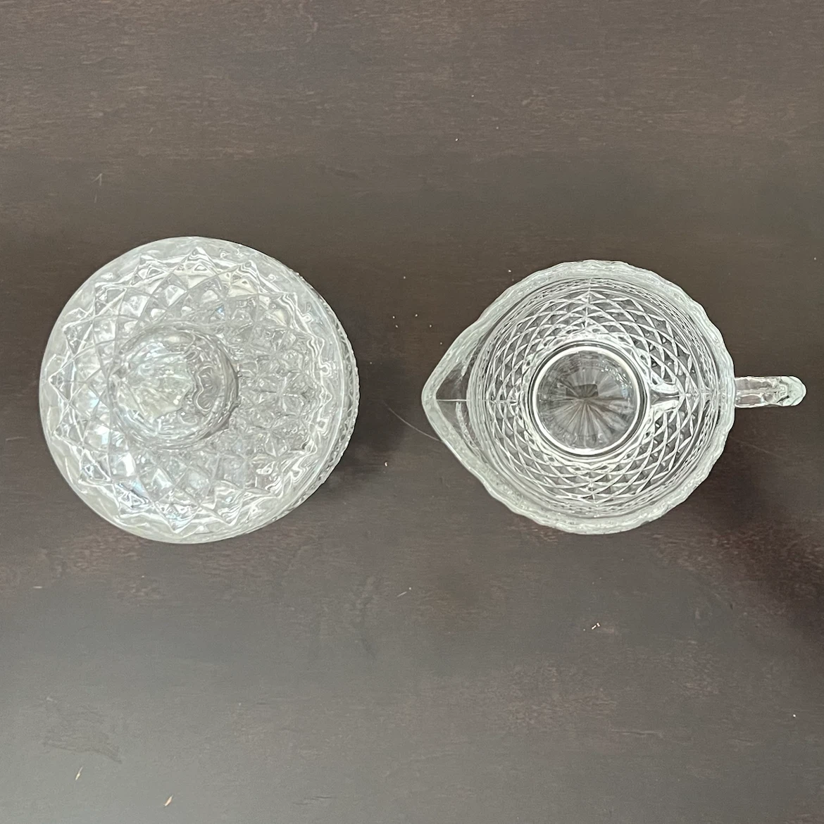 Vintage Anchor Hocking Wexford Glass Lidded Sugar Bowl & Creamer - photo 3