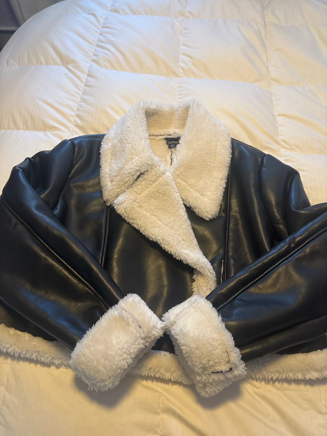 Boohoo Black Faux Leather Aviator Jacket