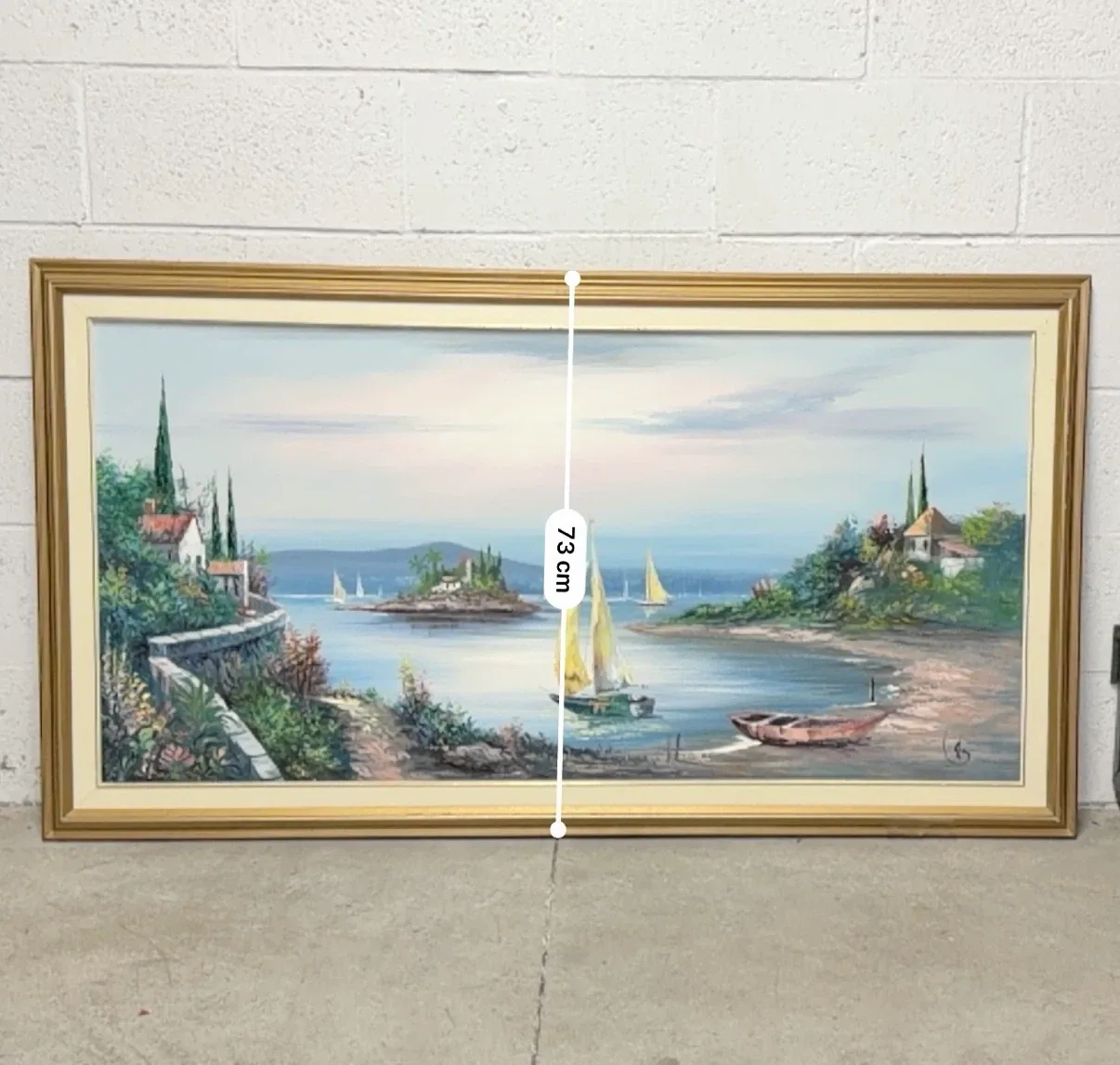 Framed Sailboat Seascape Painting 1.35m x 73cm