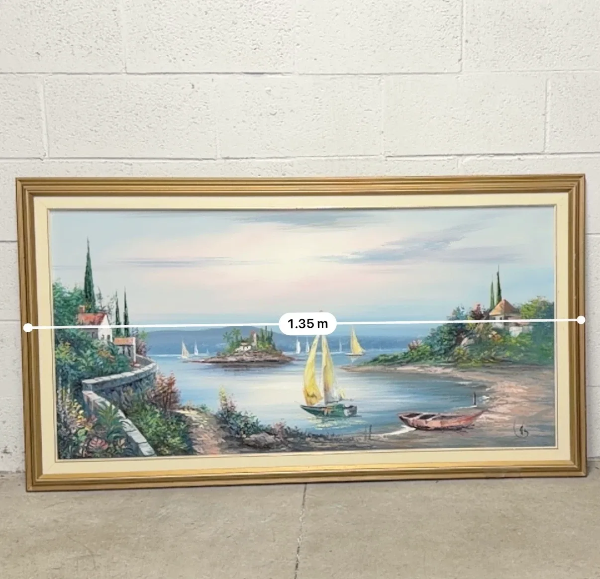 Framed Sailboat Seascape Painting 1.35m x 73cm - photo 2