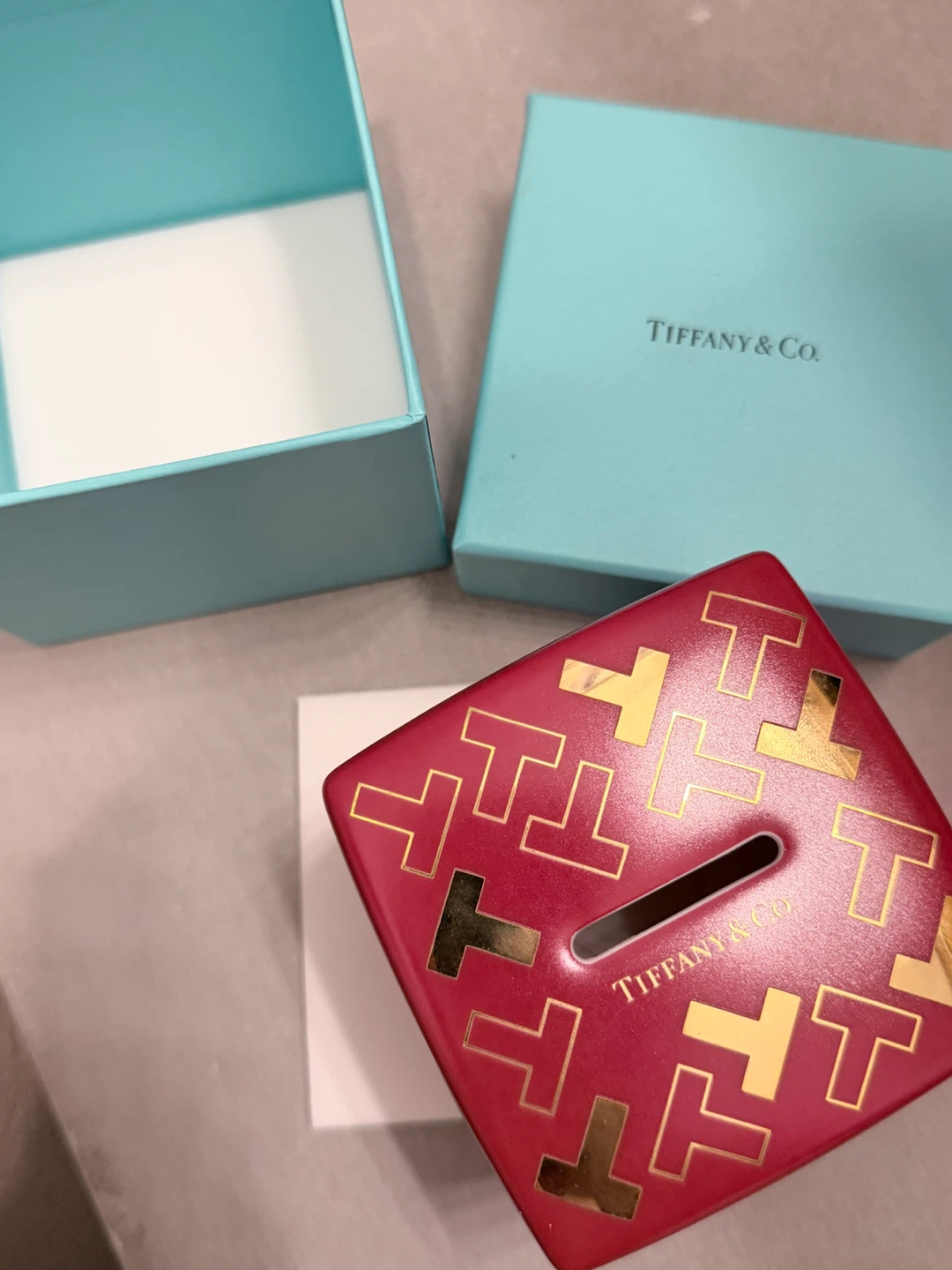 Tiffany & Co. Red "T" Motif Piggy Bank Coin Box