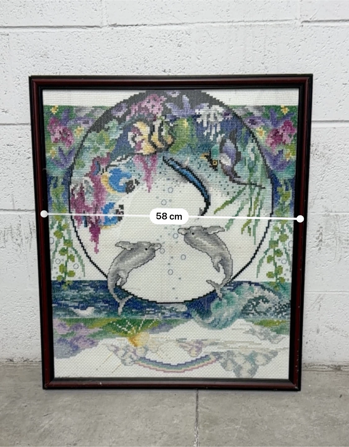 Framed Dolphin Cross-Stitch Art