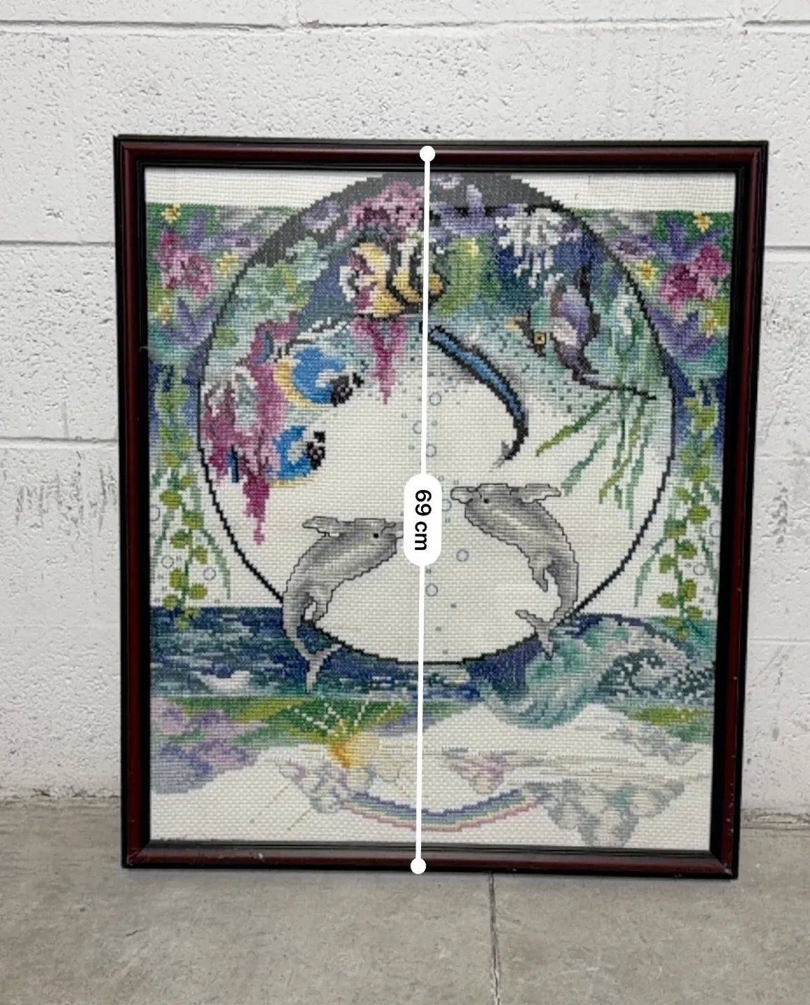 Framed Dolphin Cross-Stitch Art - photo 2