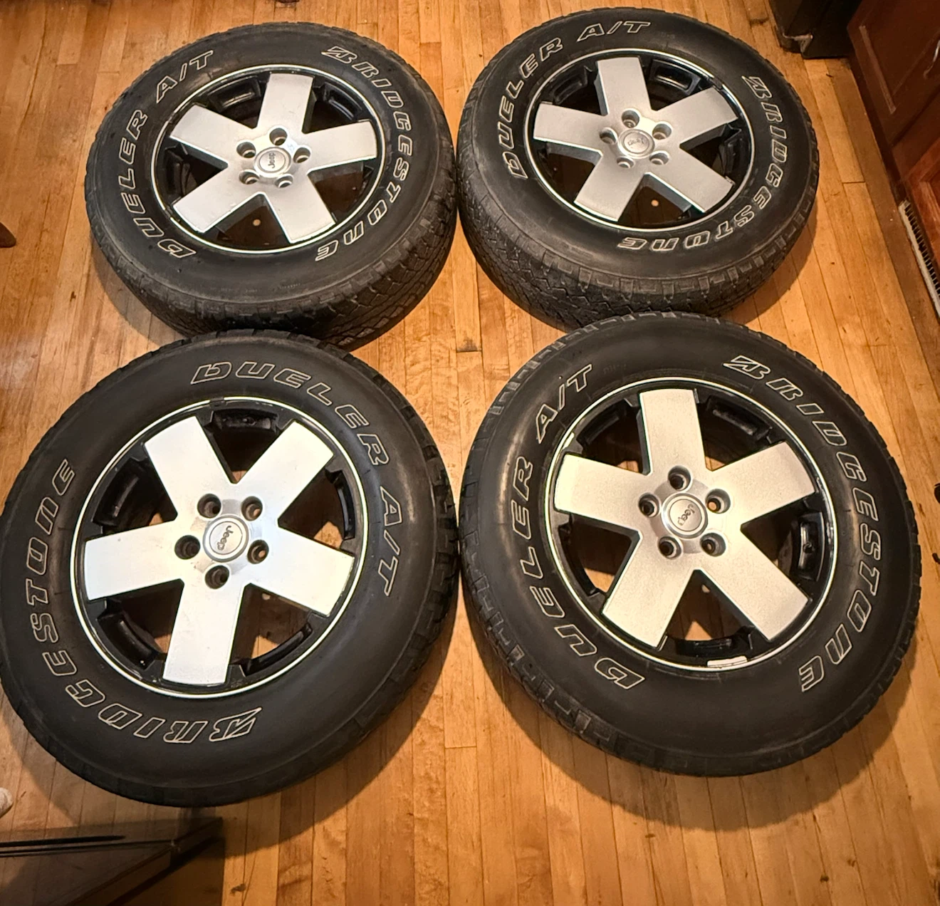 Set of 4 Bridgestone Dueler A/T Tires with Jeep Rims