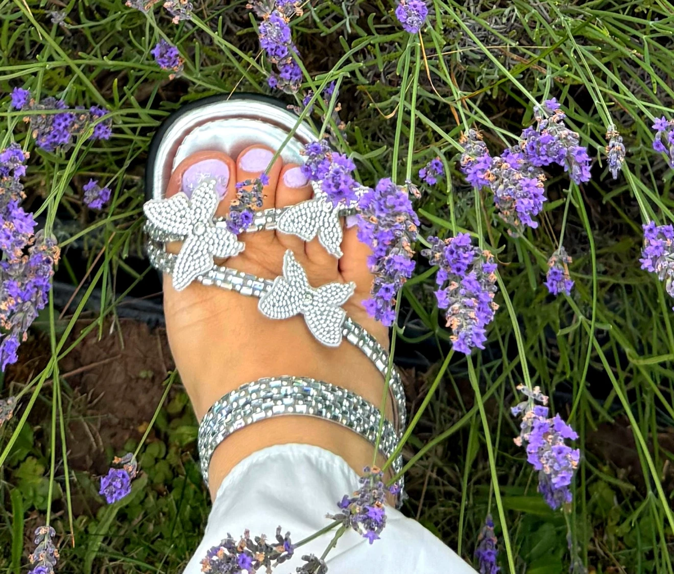 Silver Butterfly Embellished Sandals